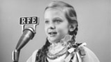 Germany -- A girl in an RFE recording studio in Munich