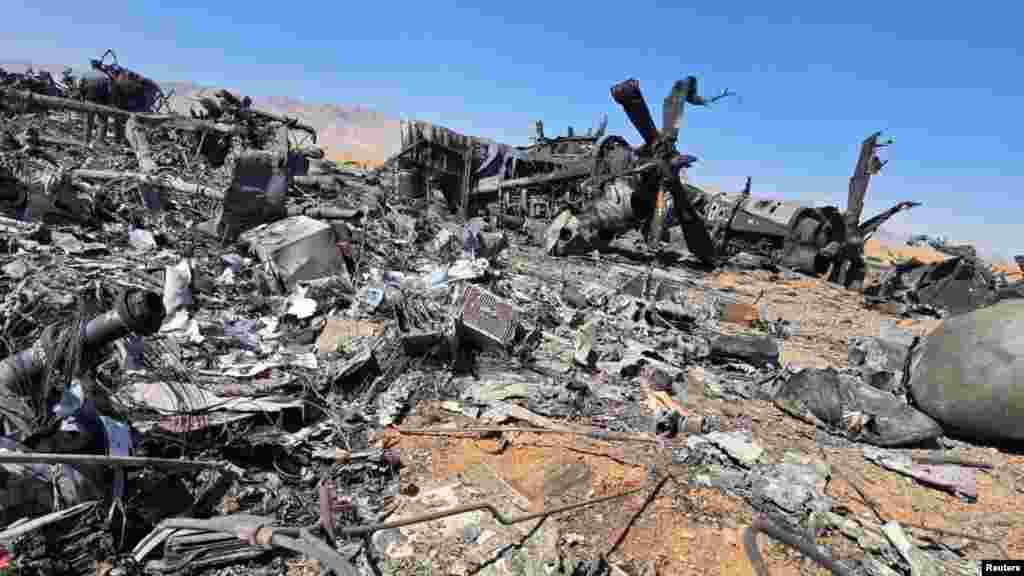 An image released on April 5 by Iran's Islamic Revolutionary Guards Corps allegedly showed aircraft destroyed during a US mission to find a stranded airman. A second US crew member from a downed F-15E in Iran was rescued by special forces, Washington said.