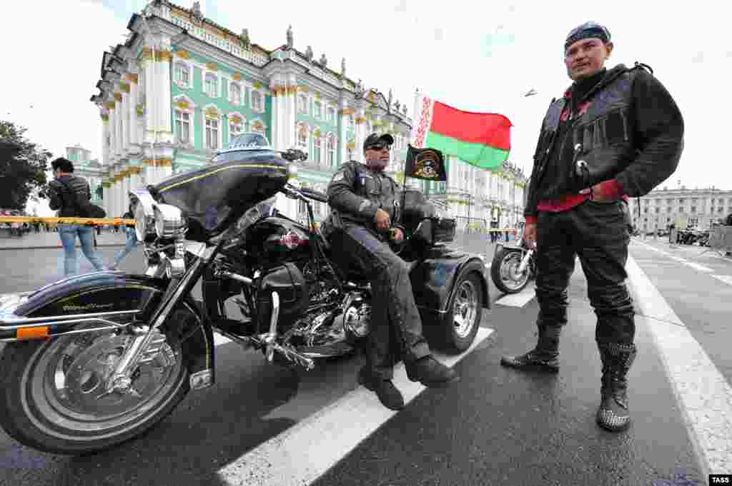 Bikers from Belarus take part in the Days of Harley-Davidson festival in St. Petersburg, Russia. (ITAR-TASS/Yury Belinsky)