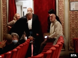 John Malkovich (right) at Bulgaria's National Theater on November 7