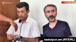 Armenia - Artur Movsisyan (R) and his lawyer Arayik Papikian at a court hearing, 7 August, 2017. 