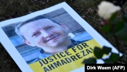 A flyer from a 2017 protest outside the Iranian Embassy in Brussels for Ahmadreza Djalali.