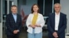Victoria Coroban, gazda podcastului „Dincolo de știri”, alături de analiștii Nicolae Negru și Igor Boțan, în redacția Europei Libere de la Chișinău.