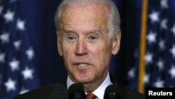 U.S. -- United States Vice President Joe Biden delivers his speech on U.S policy in Iraq at the National Defense University at Fort McNair in Washington April 9, 2015.