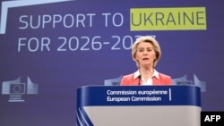 Ursula von der Leyen votbește la Bruxelles pe 14 ianuarie, după ce UE a aprobat un pachet de ajutoare pentru Ucraina, pentru perioada 2026-2027.