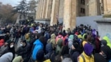 Protestatarii s-au adunat în fața clădirii parlamentului din Tbilisi și au aruncat cu ouă în clădire pe 25 noiembrie.