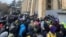 Protesters gathered outside the parliament building in Tbilisi and pelted the building with egg on November 25.