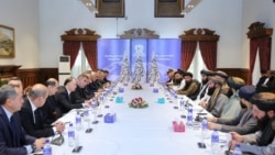 Afghan Taliban and Tajik officials during a meeting in Dushanbe, the capital of Tajikistan. (file photo)