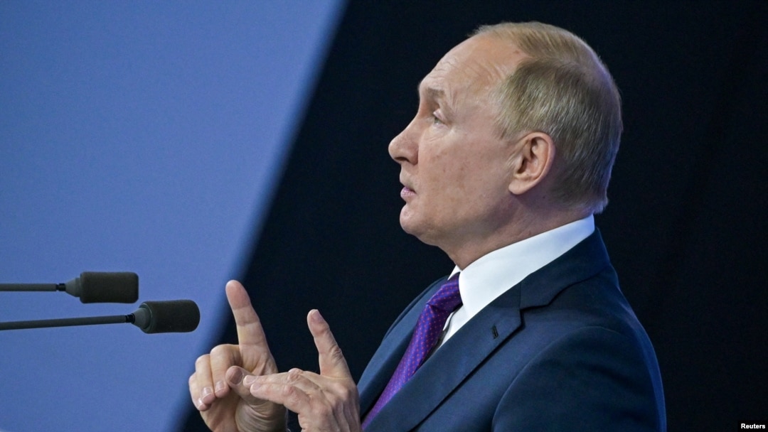 Рускиот претседател Владимир Путин неговата годишна прес-конференција во Москва. 23 декември 2021. 