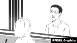 ჩანახატი მზია ამაღლობელის სასამართლო სხდომაზე. 14 ივლისი, 2025 წელი 