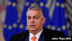 BELGIUM -- Hungarian Prime Minister Viktor Orban arrives for an EU summit at the European Council building in Brussels, Thursday, Decemer 10, 2020