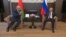 Belarusian President Alyaksandr Lukashenka meets with Russian President Vladimir Putin in the Black Sea resort of Sochi on September 14. 
