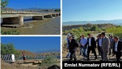 Жаңы президент, ошо кездеги премьер-министр Сооронбай Жээнбеков көпүрөнүн абалы менен таанышып жаткан учуру.