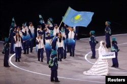 Қазақстан құрамасы қысқы Олимпиаданың ашылу салтанатында. Милан, Италия. 6 ақпан, 2026 жыл.