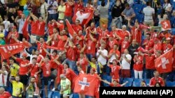 Swiss fans celebrate in Rostov-on-Don on June 17.