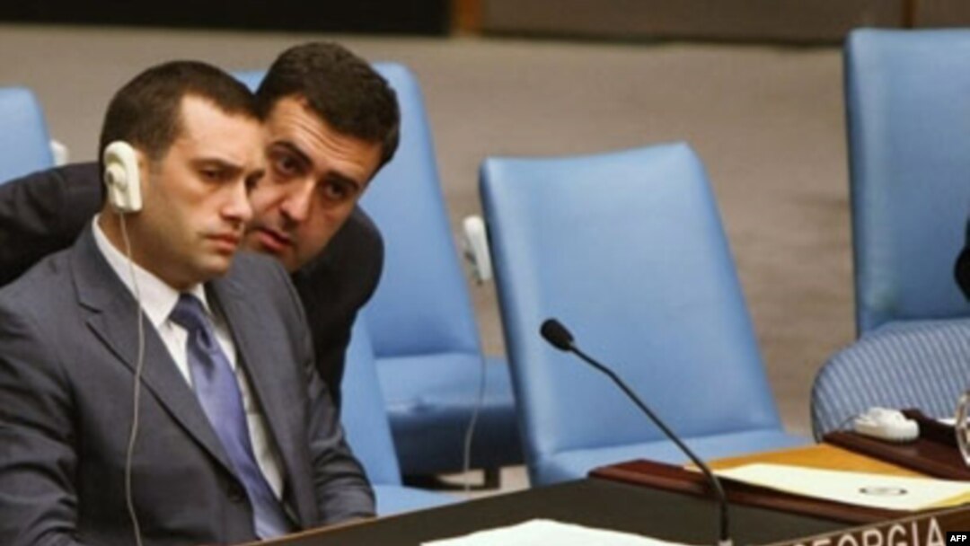 Georgian Ambassador to the UN Irakli Alasania looks on during the UN Security Council meeting