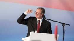 Serbian President Aleksandar Vucic attends a rally in Belgrade, Serbia, on June 27, 2026.