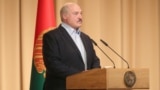 BELARUS -- Belarusian President Alyaksandr Lukashenka speaks during a meeting with officers as he visits the Belarusian Interior Ministry special forces base in Minsk, July 28, 2020