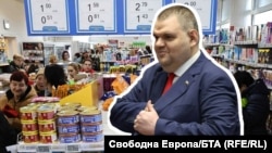 Колаж на щанд на "Магазин за хората" в Куклен и санкционирания за корупция лидер на "ДПС-Ново начало" Делян Пеевски.