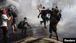 The United States has accused Russia of fomenting unrest in Chile.