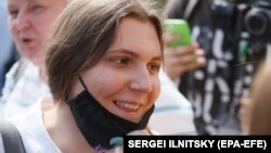 Defendant Anna Pavlikova arrives at the court on August 6.