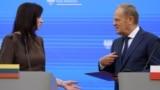 Прэм'ер-міністры Літвы і Польшчы Інга Ругінене і Дональд Туск