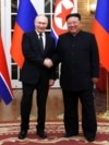 Очільники Росії і Північної Кореї, Володимир Путін і Кім Чен Ин (праворуч). Пхеньян, 19 червня 2024 року