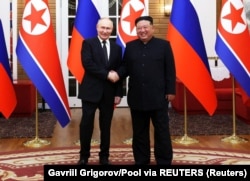 Очільники Росії і Північної Кореї, Володимир Путін і Кім Чен Ин. Пхеньян, 19 червня 2024 року