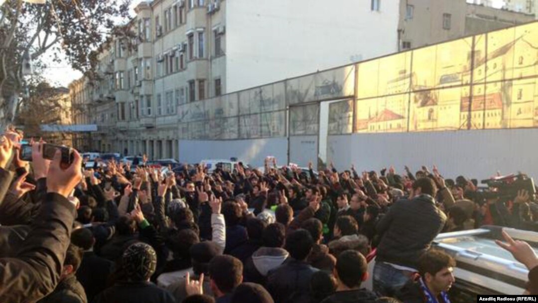Azerbaijanis protest against deaths in the army in Baku on January 12.