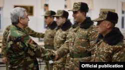 Armenia - President Serzh Sarkisian greets soldiers serving on the border with Azerbaijan, 19Nov2015.