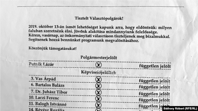 Biztos, ami biztos, 2019-ben az Újszentivánra szavazásra érkezők ilyen röpcédulákat kaptak vonalvezetőnek