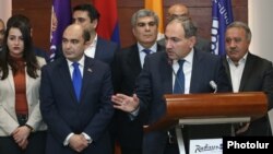 Armenia - Leaders of the opposition Civil Contract, Bright Armenia and Hanrapetutyun parties announce the creation of an electoral alliance in Yerevan, 12Dec2016.