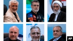Kandidatët për president të Iranit: Mostafa Pourmohammadi, Amirhossein Ghazizadeh Hashemi, Saeed Jalili, Masoud Pezeshkian, Alireza Zakani dhe Mohammad Bagher Qalibaf
