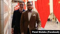 Yevgeny Voitsekhovsky (left) and Pavel Stotsko were married in Copenhagen on January 4.