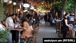 Armenia - A busy cafe in downtown Yerevan, May 14, 2020.