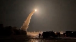 The new long-range Ukrainian-built cruise missile Flamingo is shown being launched in this screenshot from a promotional video released by designer Fire Point on February 20.