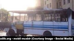 Uzbekistan - bus burnt in Samarkand city, 11 July 2014